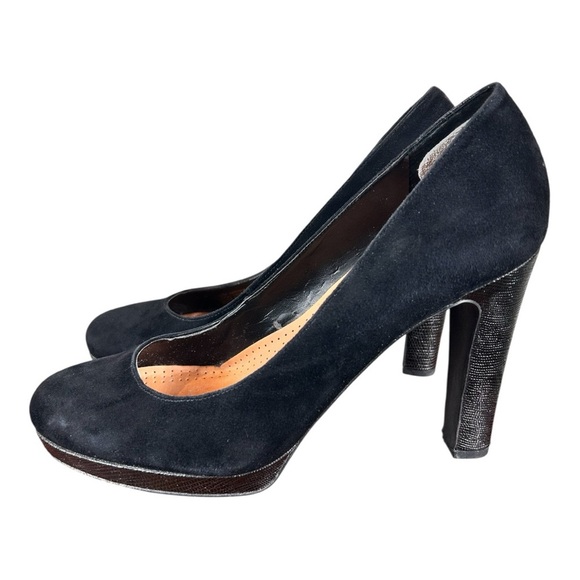 Franco Sarto black suede pumps, 10M, textured 4.5” heels, Classic Sophisticated - Picture 1 of 8